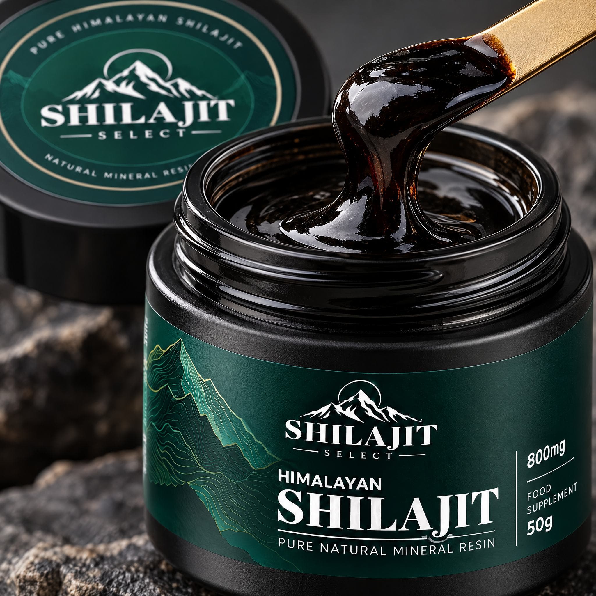 Shilajit Resin met een lepel hars